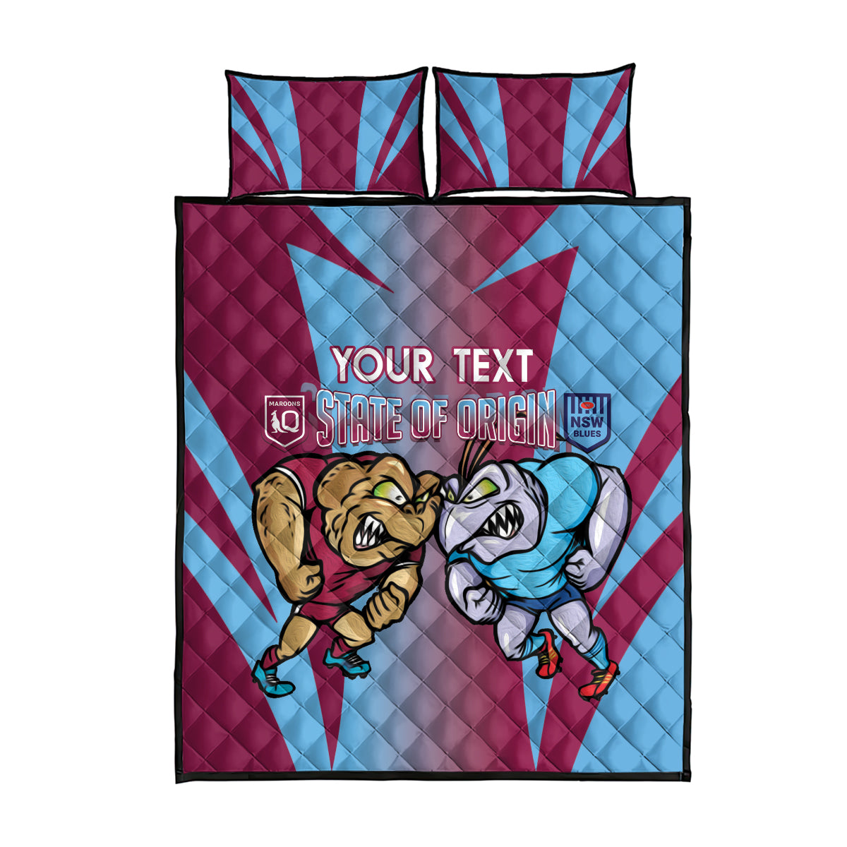 Custom NSW Blues And QLD Maroons Rugby Quilt Bed Set 2024 Cockroaches Cane toads Together