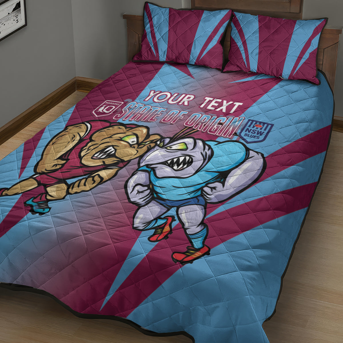 Custom NSW Blues And QLD Maroons Rugby Quilt Bed Set 2024 Cockroaches Cane toads Together