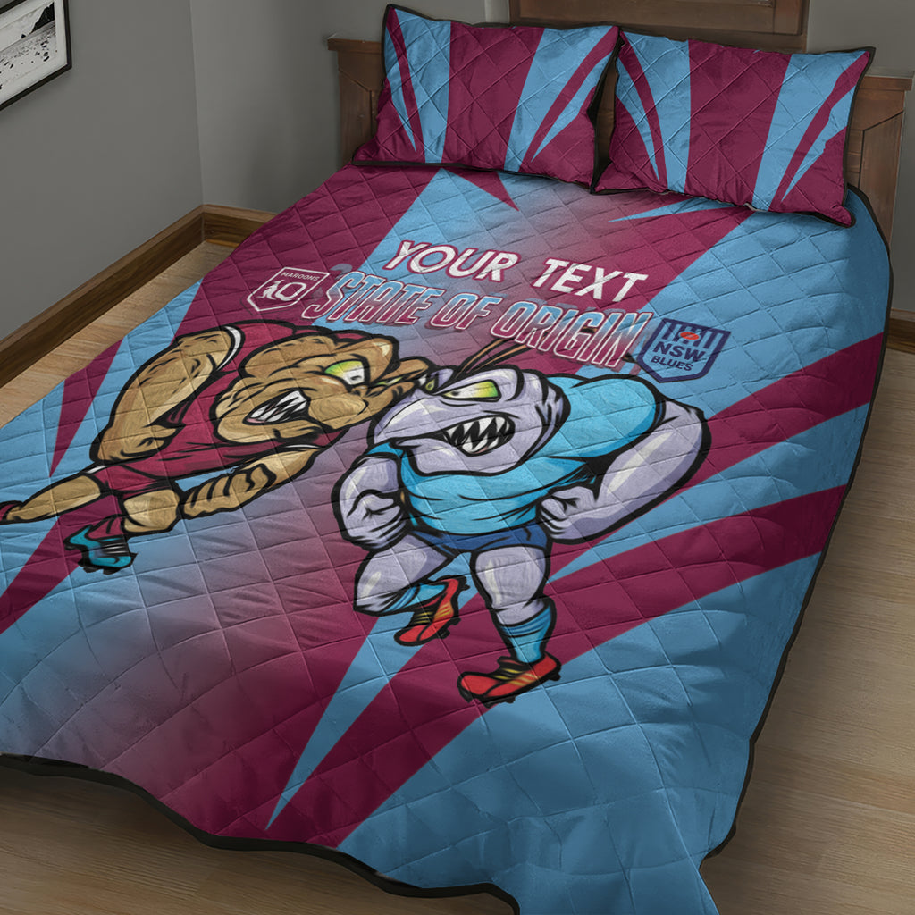 Custom NSW Blues And QLD Maroons Rugby Quilt Bed Set 2024 Cockroaches Cane toads Together