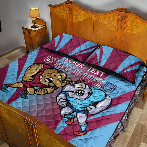 Custom NSW Blues And QLD Maroons Rugby Quilt Bed Set 2024 Cockroaches Cane toads Together