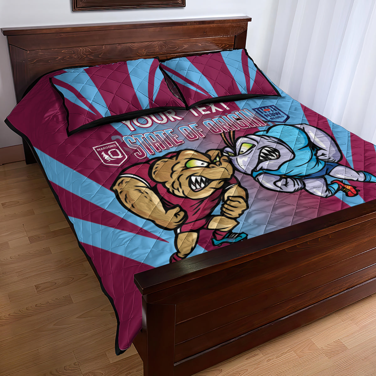 Custom NSW Blues And QLD Maroons Rugby Quilt Bed Set 2024 Cockroaches Cane toads Together