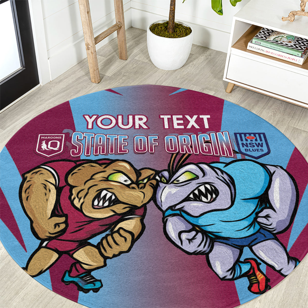 Custom NSW Blues And QLD Maroons Rugby Round Carpet 2024 Cockroaches Cane toads Together