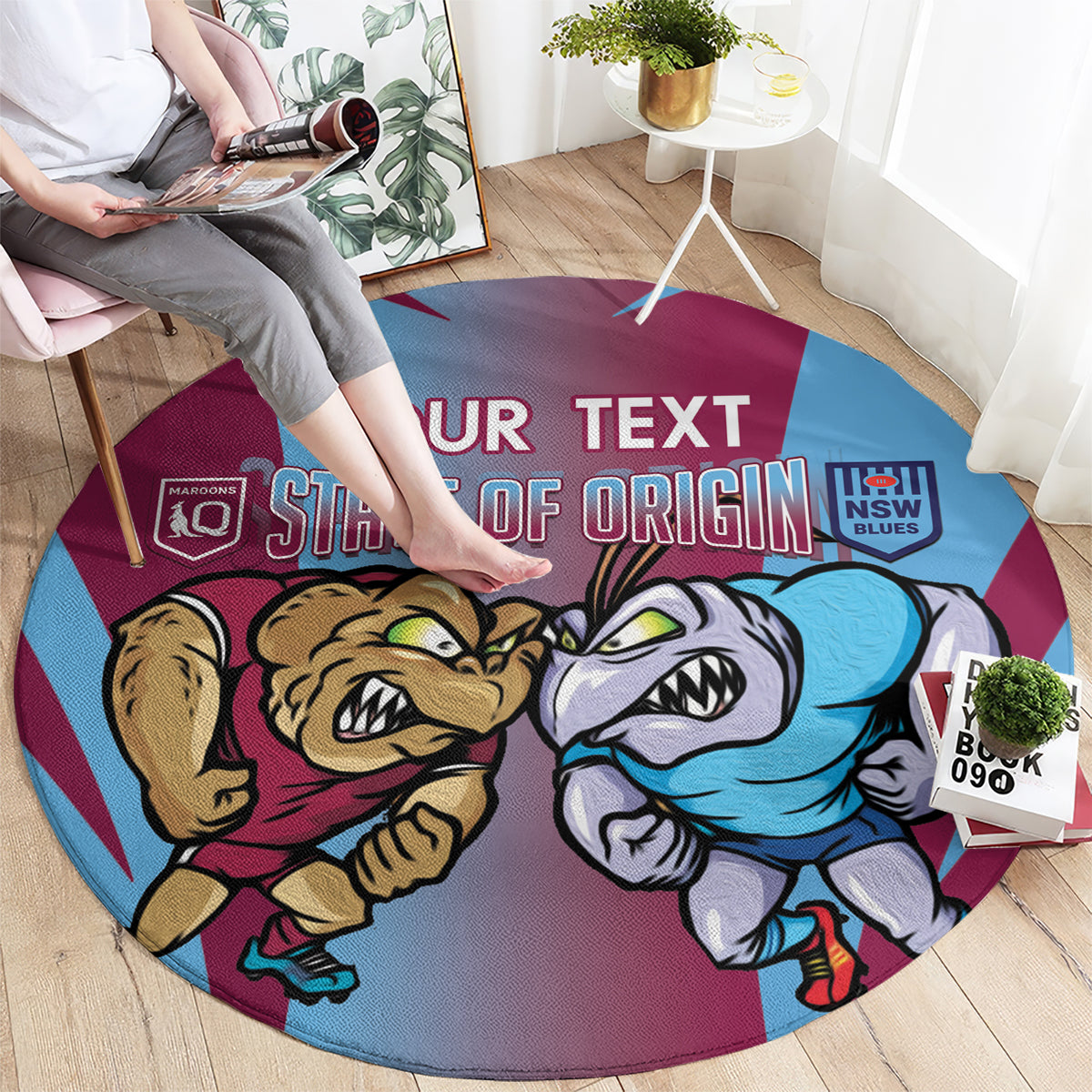 Custom NSW Blues And QLD Maroons Rugby Round Carpet 2024 Cockroaches Cane toads Together