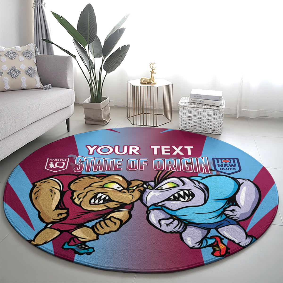 Custom NSW Blues And QLD Maroons Rugby Round Carpet 2024 Cockroaches Cane toads Together