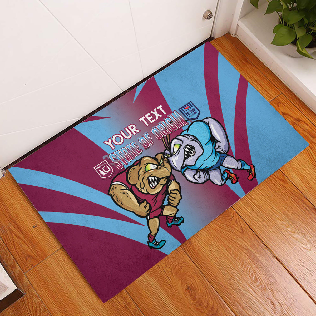 Custom NSW Blues And QLD Maroons Rugby Rubber Doormat 2024 Cockroaches Cane toads Together