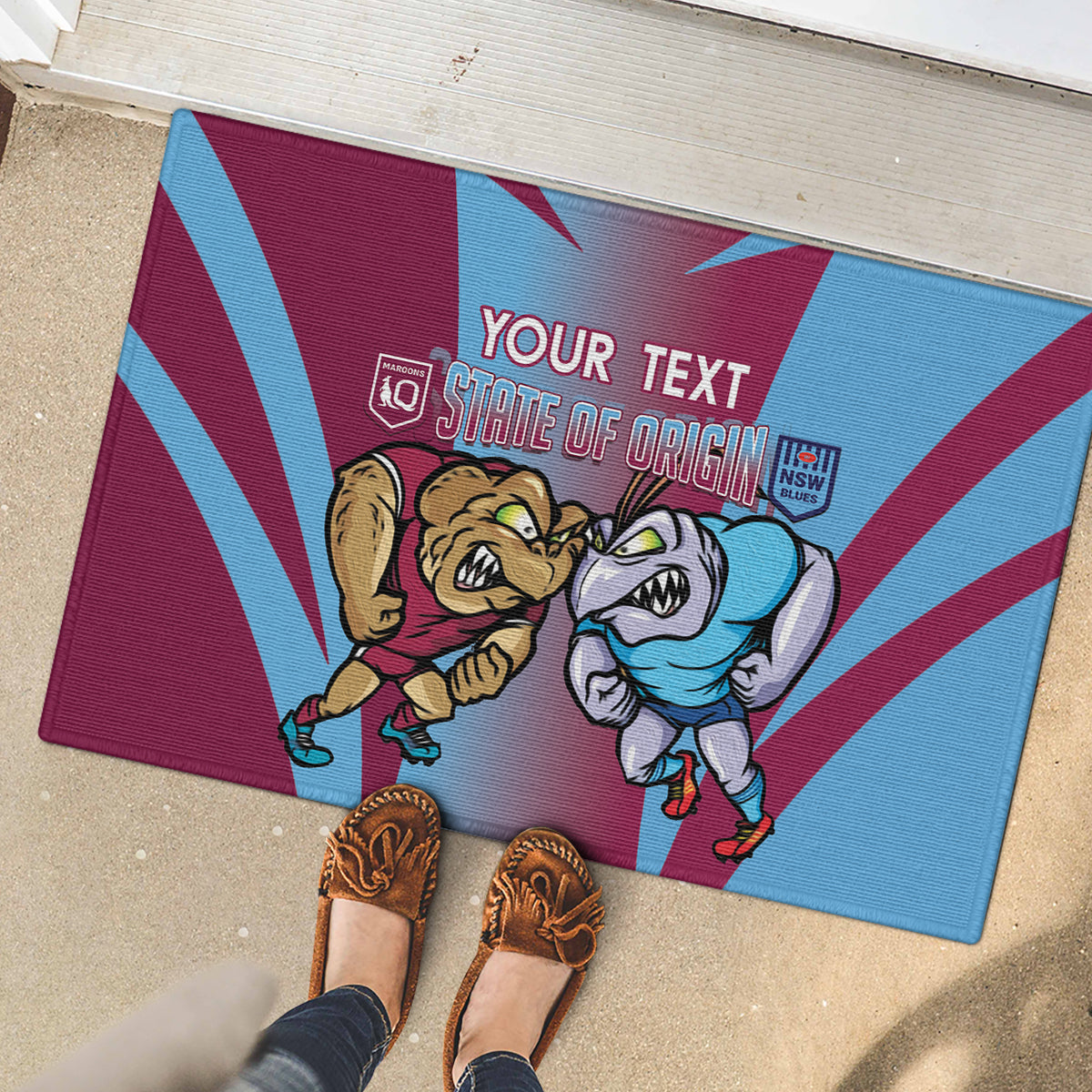 Custom NSW Blues And QLD Maroons Rugby Rubber Doormat 2024 Cockroaches Cane toads Together