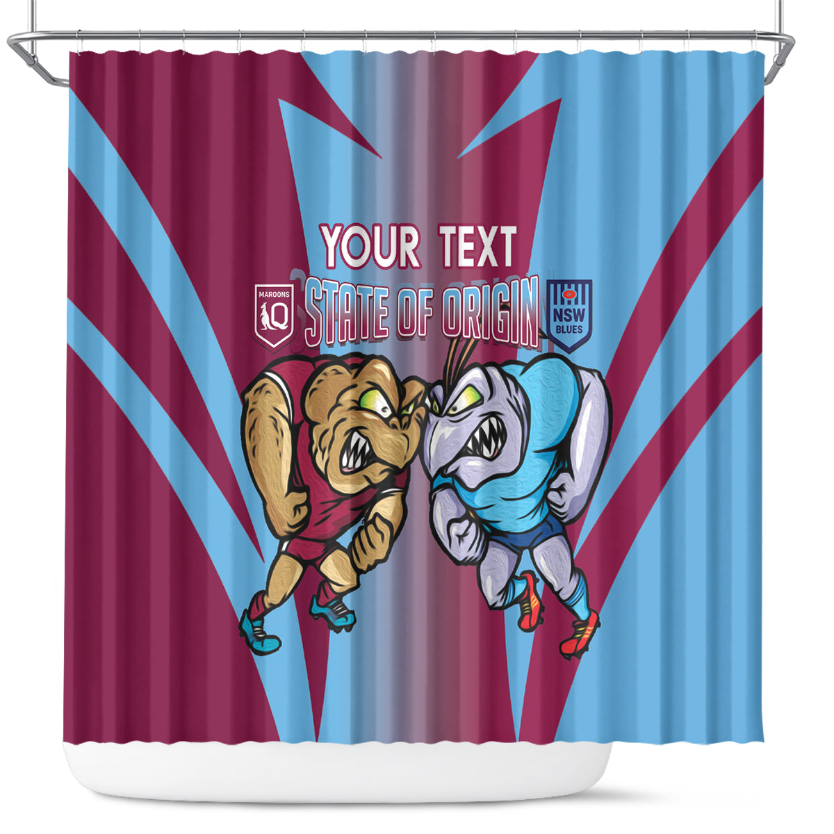 Custom NSW Blues And QLD Maroons Rugby Shower Curtain 2024 Cockroaches Cane toads Together