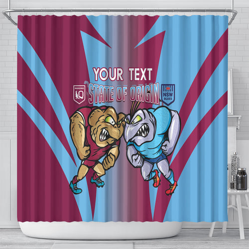 Custom NSW Blues And QLD Maroons Rugby Shower Curtain 2024 Cockroaches Cane toads Together