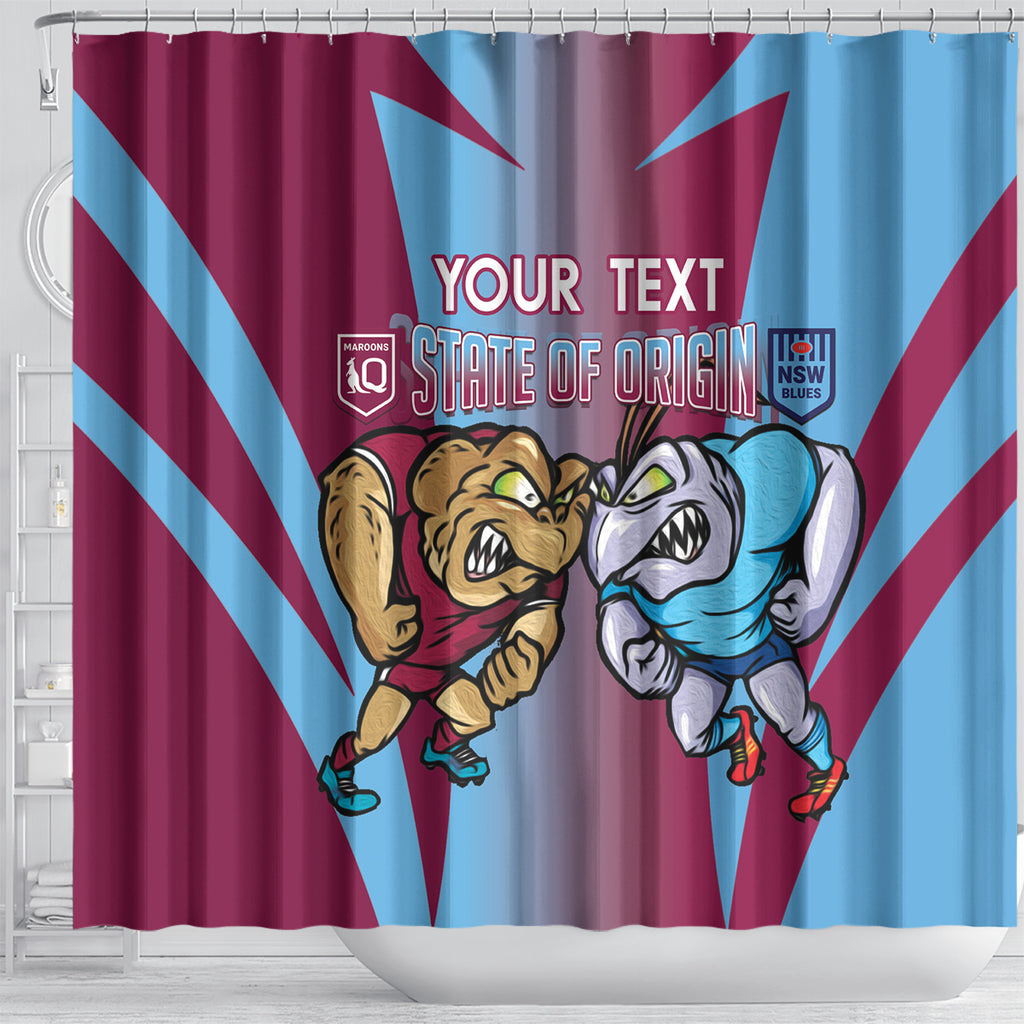 Custom NSW Blues And QLD Maroons Rugby Shower Curtain 2024 Cockroaches Cane toads Together