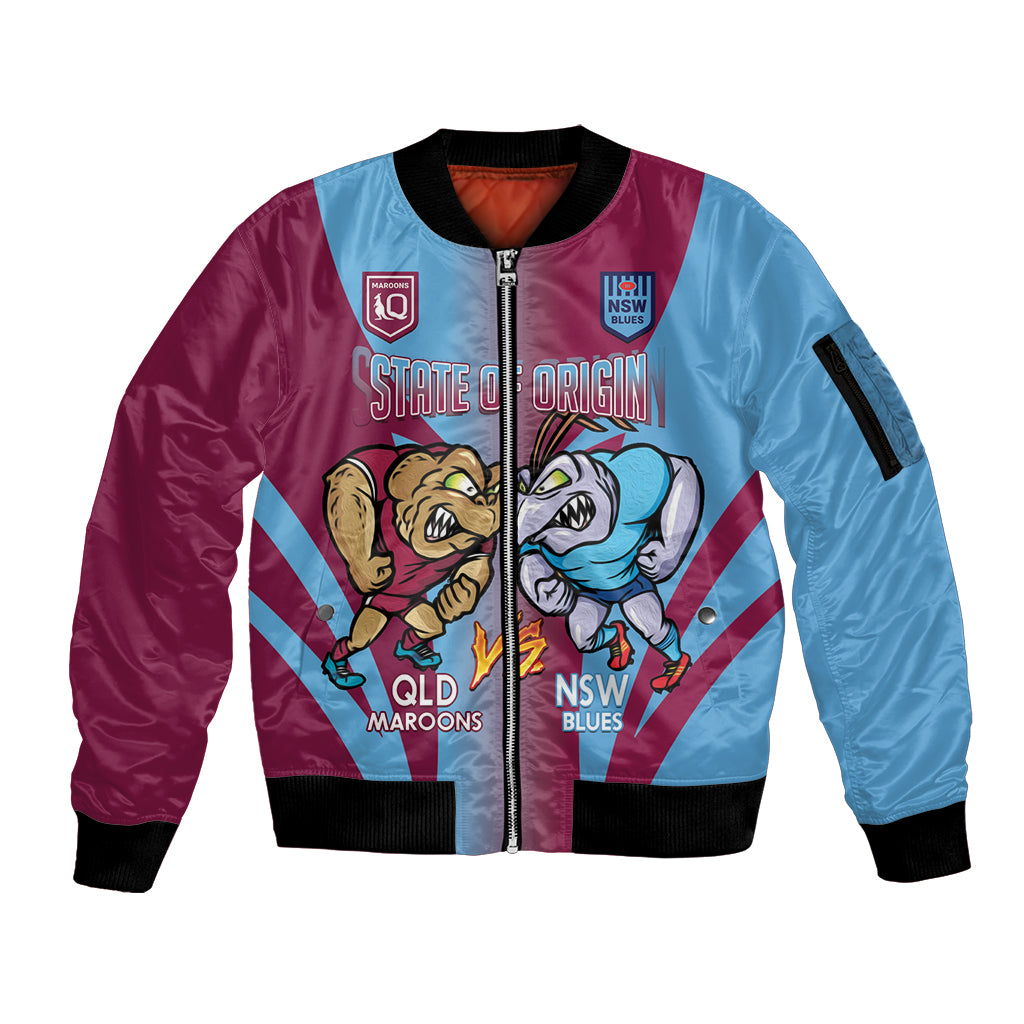 Custom NSW Blues And QLD Maroons Rugby Sleeve Zip Bomber Jacket 2024 Cockroaches Cane toads Together