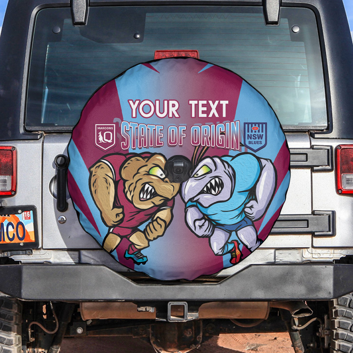 Custom NSW Blues And QLD Maroons Rugby Spare Tire Cover 2024 Cockroaches Cane toads Together