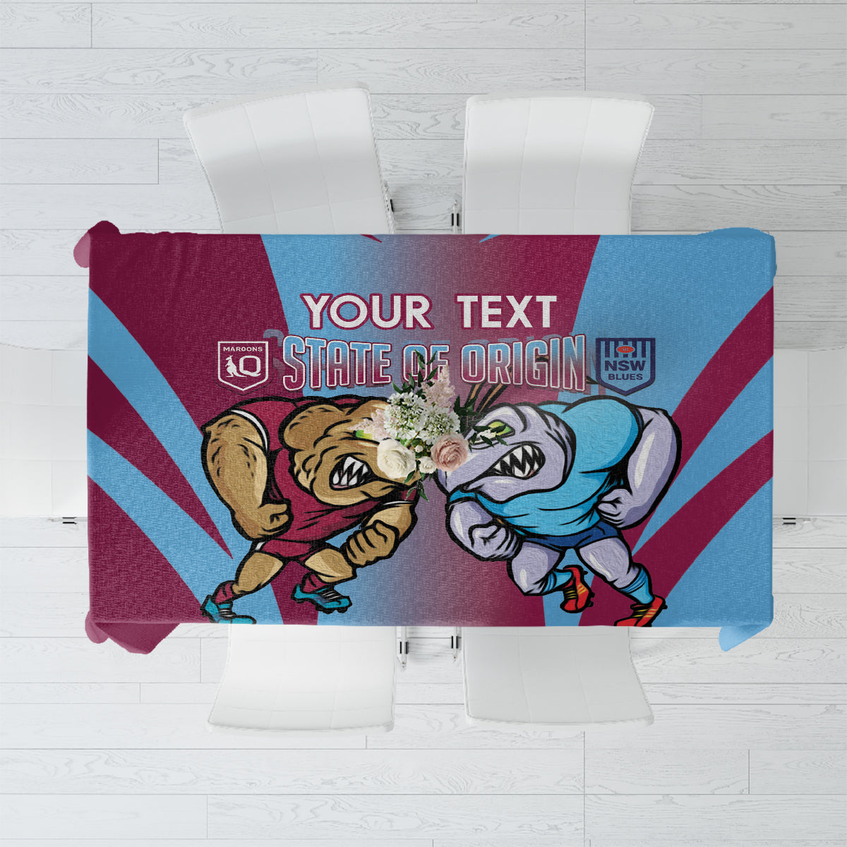 Custom NSW Blues And QLD Maroons Rugby Tablecloth 2024 Cockroaches Cane toads Together