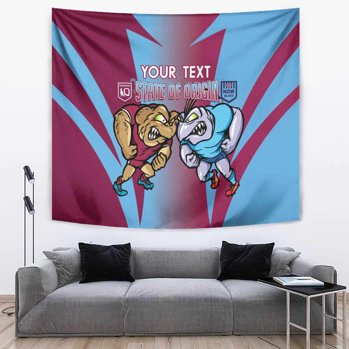 Custom NSW Blues And QLD Maroons Rugby Tapestry 2024 Cockroaches Cane toads Together