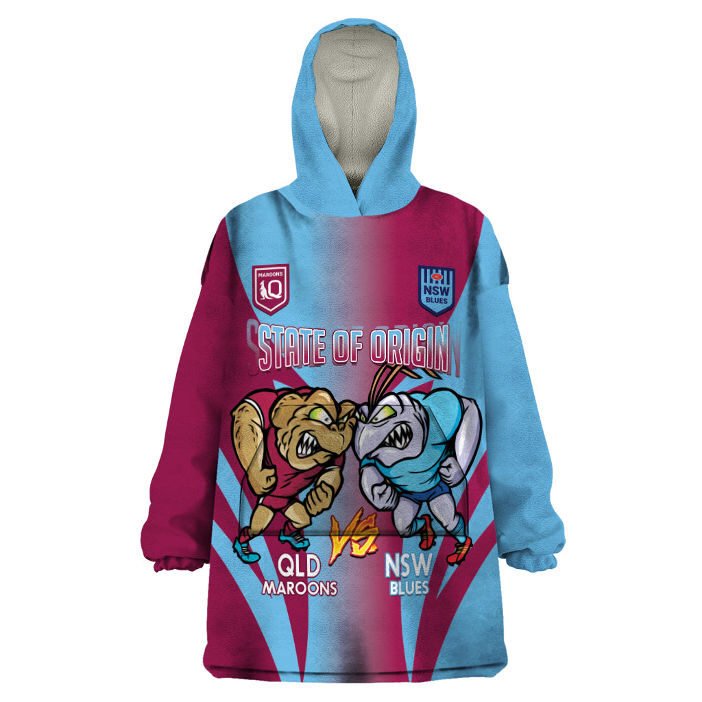 Custom NSW Blues And QLD Maroons Rugby Wearable Blanket Hoodie 2024 Cockroaches Cane toads Together