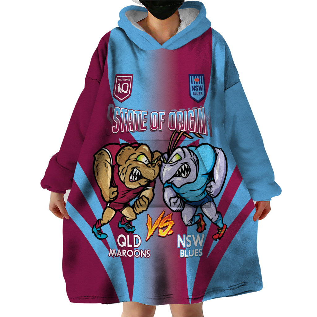 Custom NSW Blues And QLD Maroons Rugby Wearable Blanket Hoodie 2024 Cockroaches Cane toads Together