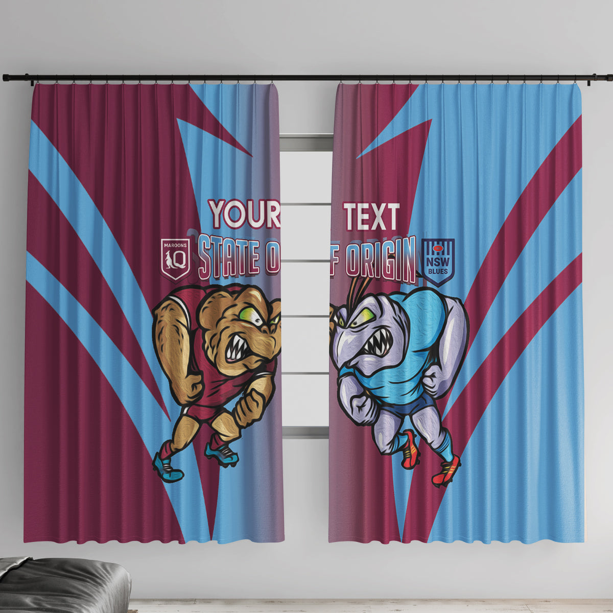 Custom NSW Blues And QLD Maroons Rugby Window Curtain 2024 Cockroaches Cane toads Together