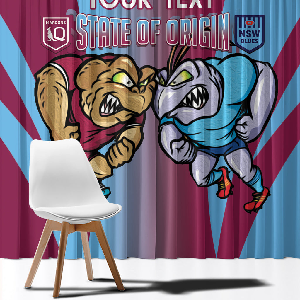 Custom NSW Blues And QLD Maroons Rugby Window Curtain 2024 Cockroaches Cane toads Together