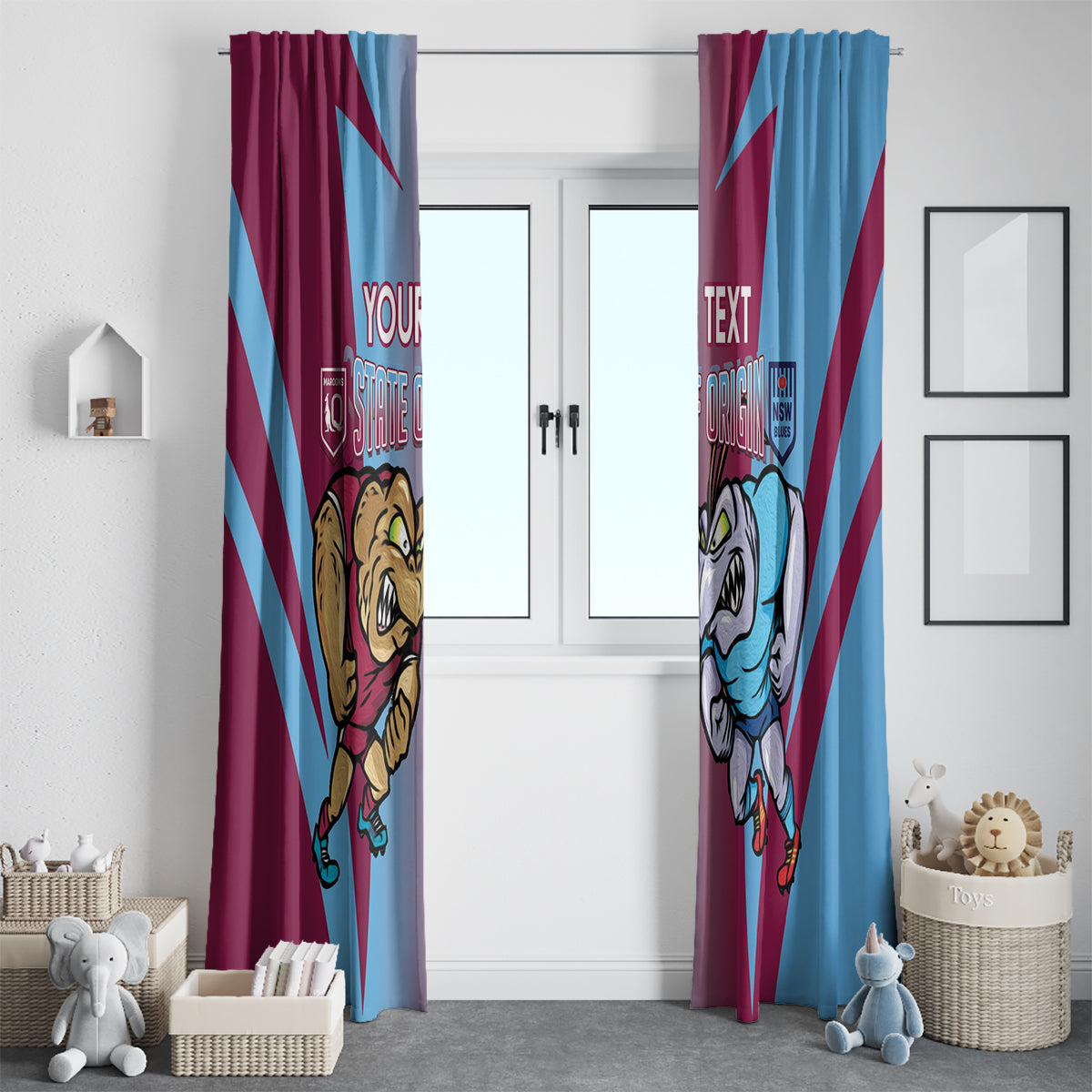 Custom NSW Blues And QLD Maroons Rugby Window Curtain 2024 Cockroaches Cane toads Together