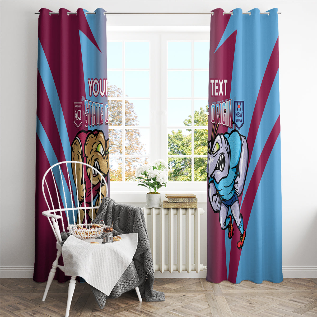 Custom NSW Blues And QLD Maroons Rugby Window Curtain 2024 Cockroaches Cane toads Together