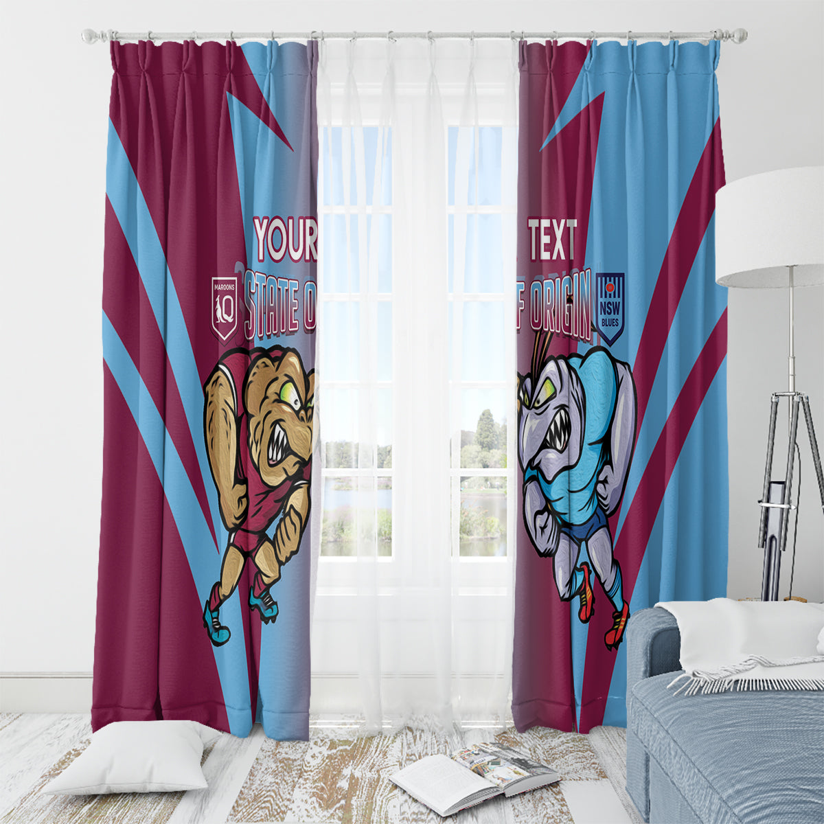 Custom NSW Blues And QLD Maroons Rugby Window Curtain 2024 Cockroaches Cane toads Together