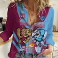 Custom NSW Blues And QLD Maroons Rugby Women Casual Shirt 2024 Cockroaches Cane toads Together