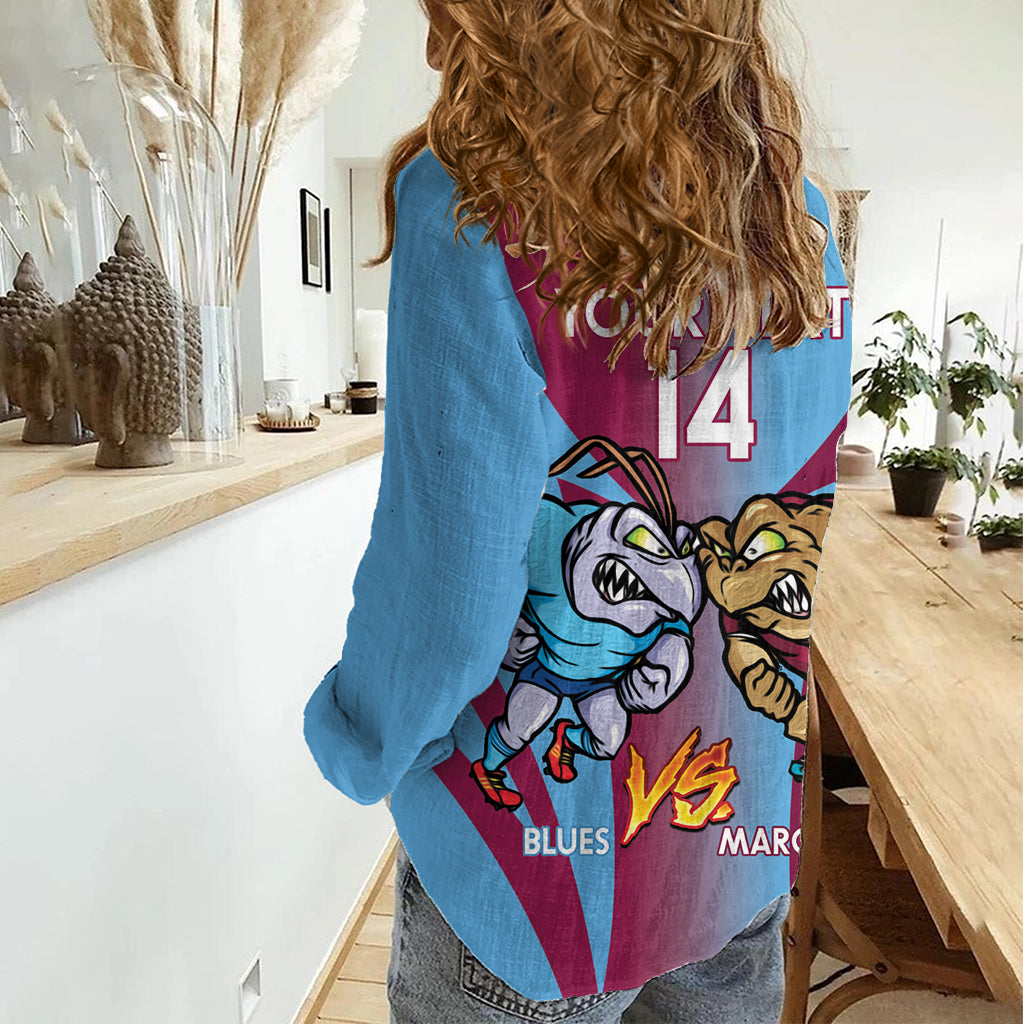 Custom NSW Blues And QLD Maroons Rugby Women Casual Shirt 2024 Cockroaches Cane toads Together