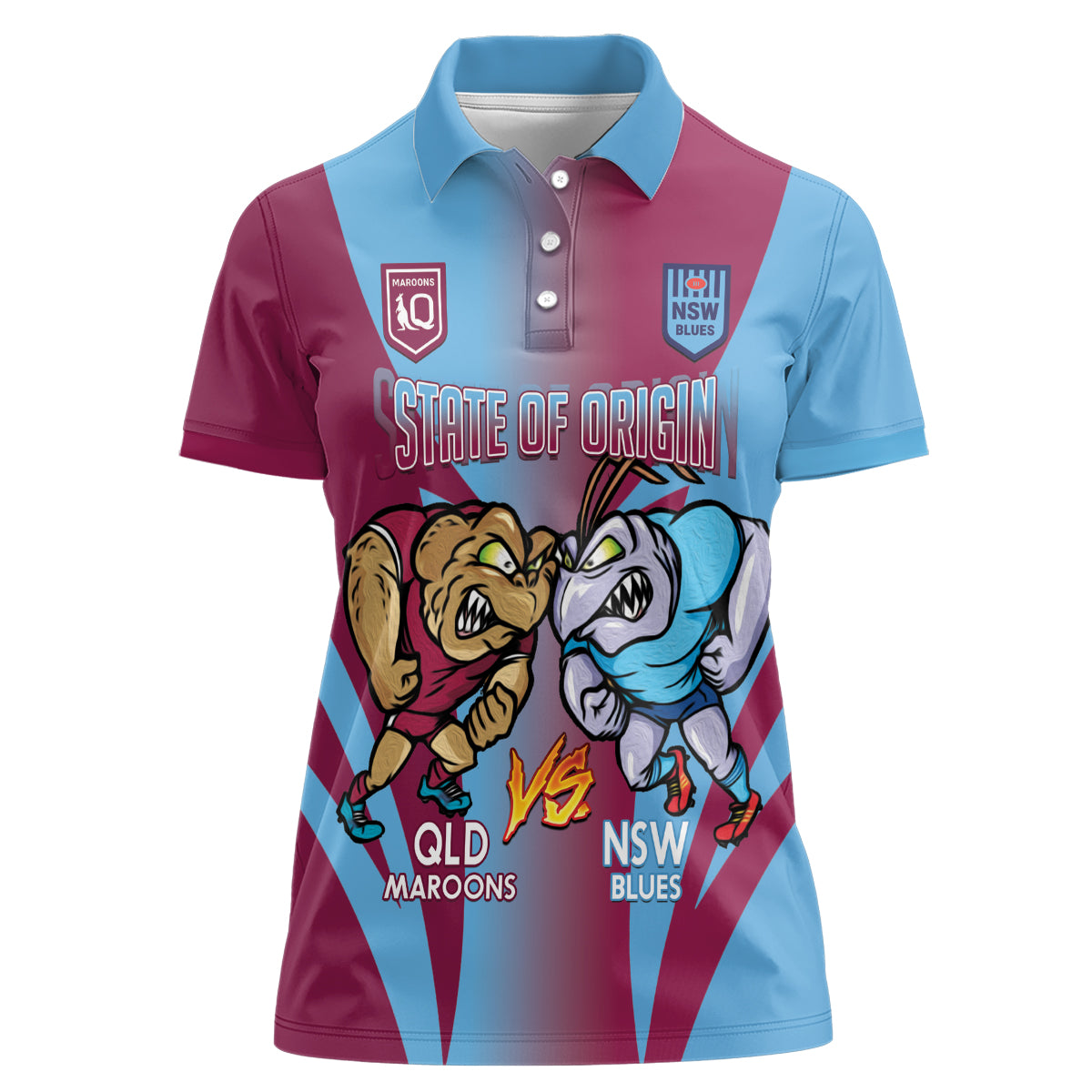 Custom NSW Blues And QLD Maroons Rugby Women Polo Shirt 2024 Cockroaches Cane toads Together
