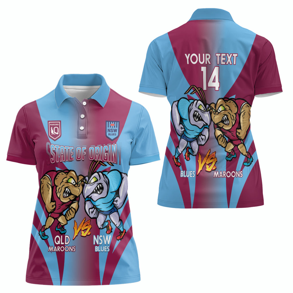 Custom NSW Blues And QLD Maroons Rugby Women Polo Shirt 2024 Cockroaches Cane toads Together