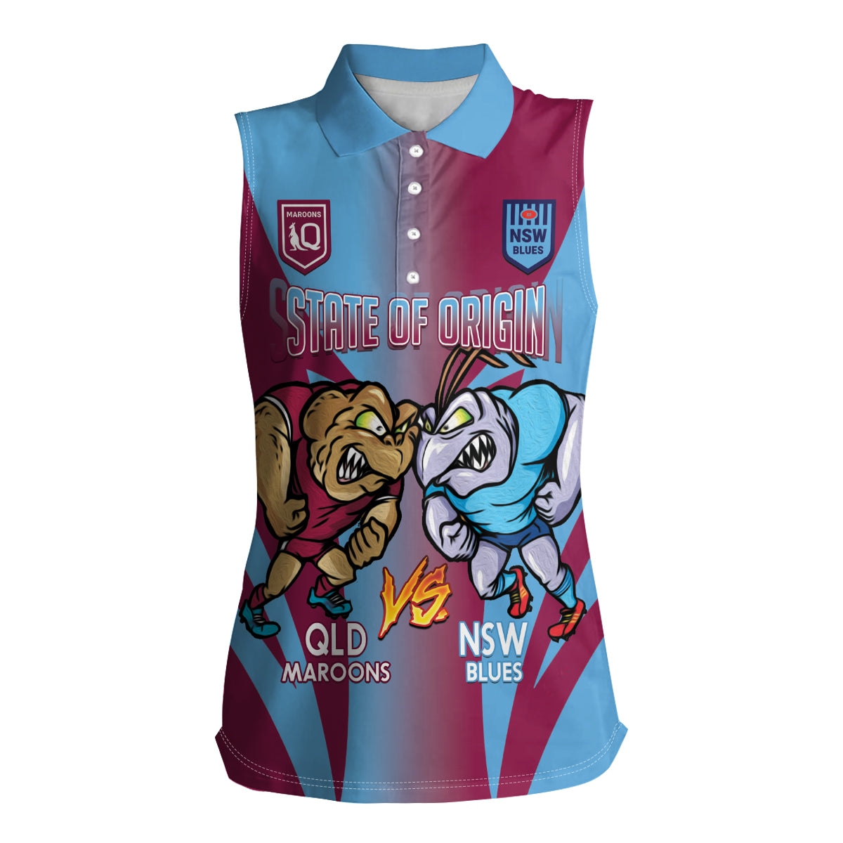 Custom NSW Blues And QLD Maroons Rugby Women Sleeveless Polo Shirt 2024 Cockroaches Cane toads Together