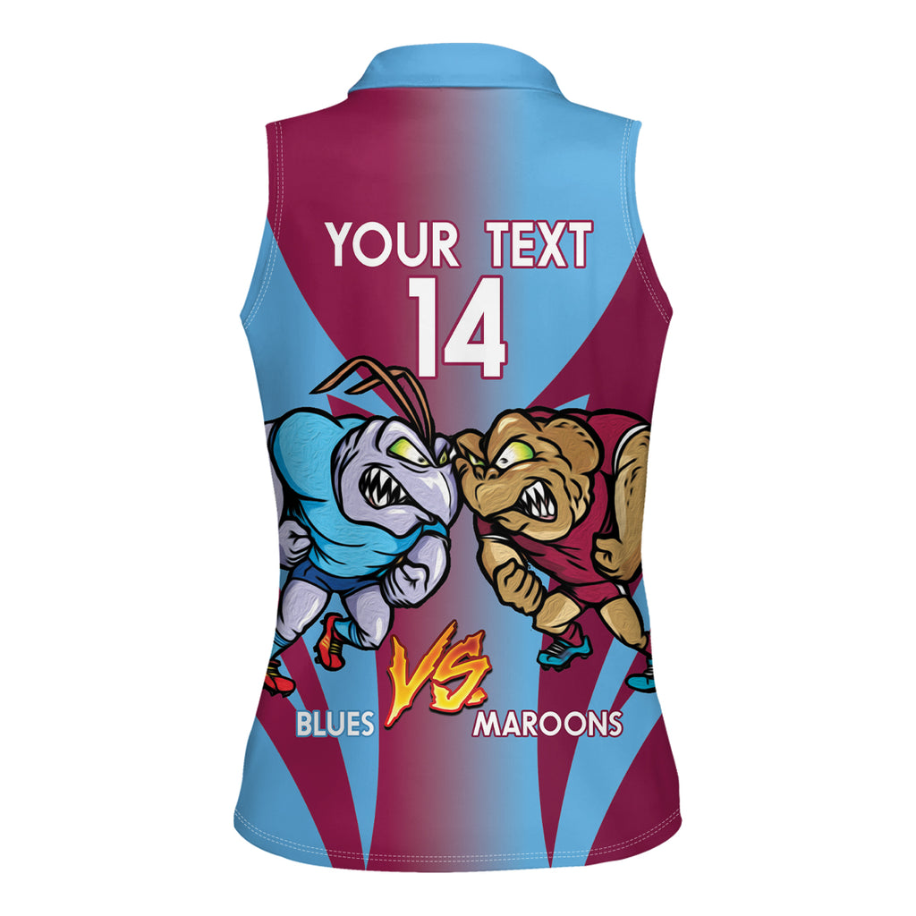 Custom NSW Blues And QLD Maroons Rugby Women Sleeveless Polo Shirt 2024 Cockroaches Cane toads Together