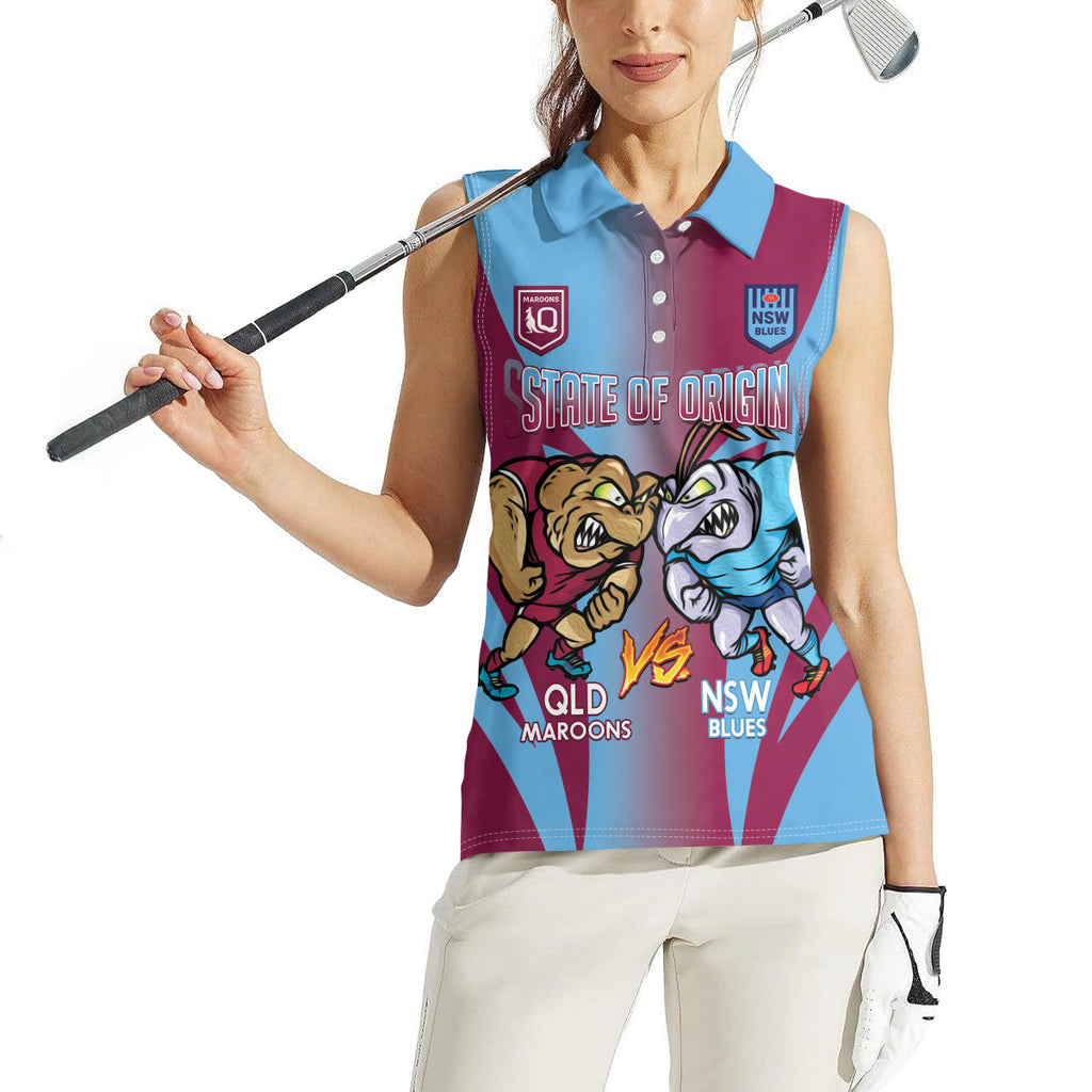 Custom NSW Blues And QLD Maroons Rugby Women Sleeveless Polo Shirt 2024 Cockroaches Cane toads Together