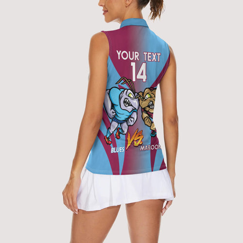 Custom NSW Blues And QLD Maroons Rugby Women Sleeveless Polo Shirt 2024 Cockroaches Cane toads Together