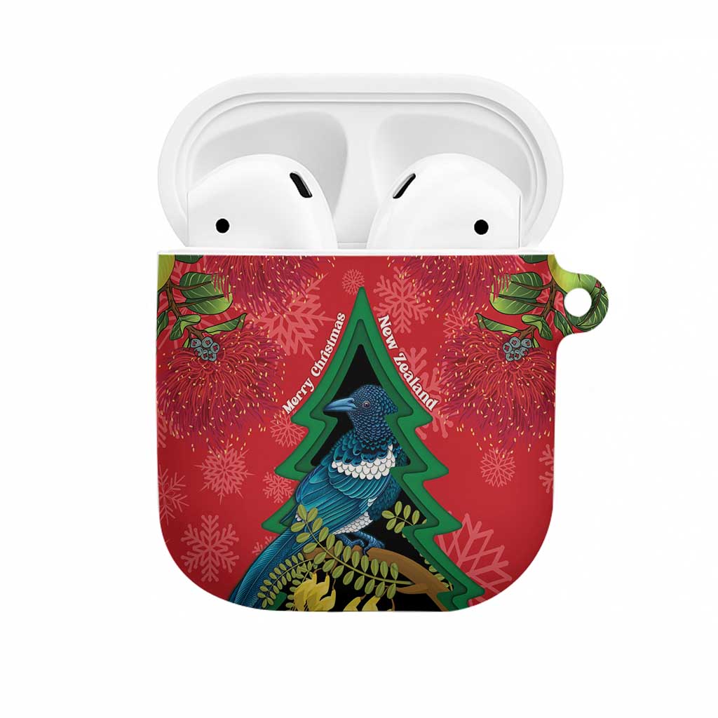 New Zealand Christmas In July AirPods Case Kowhai Tui Bird With Pohutukawa - Red - Aussie Hoodie