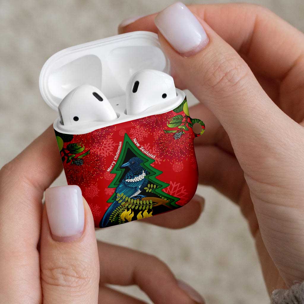 New Zealand Christmas In July AirPods Case Kowhai Tui Bird With Pohutukawa - Red - Aussie Hoodie