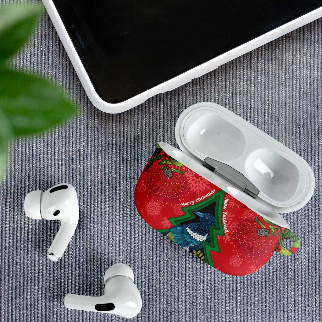 New Zealand Christmas In July AirPods Case Kowhai Tui Bird With Pohutukawa - Red - Aussie Hoodie