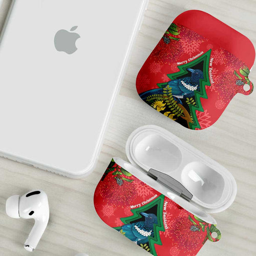 New Zealand Christmas In July AirPods Case Kowhai Tui Bird With Pohutukawa - Red - Aussie Hoodie