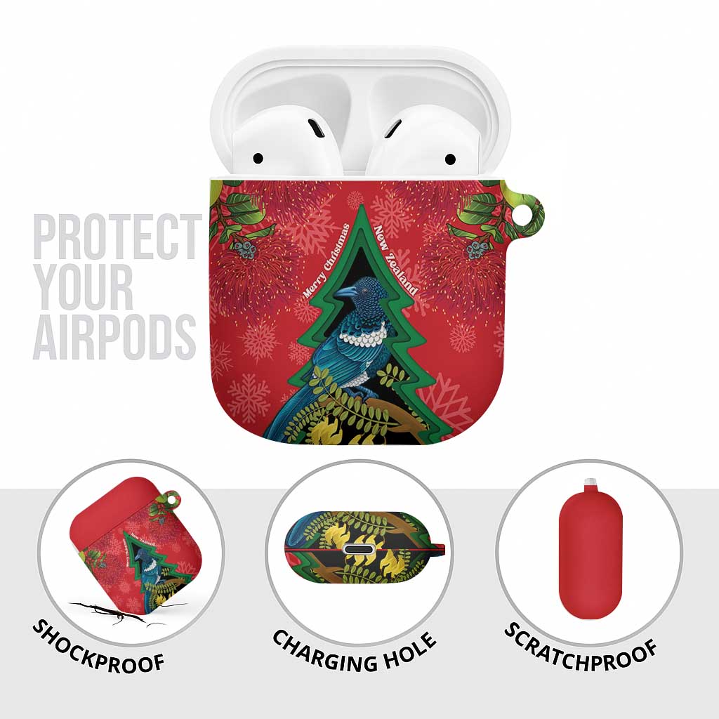 New Zealand Christmas In July AirPods Case Kowhai Tui Bird With Pohutukawa - Red - Aussie Hoodie
