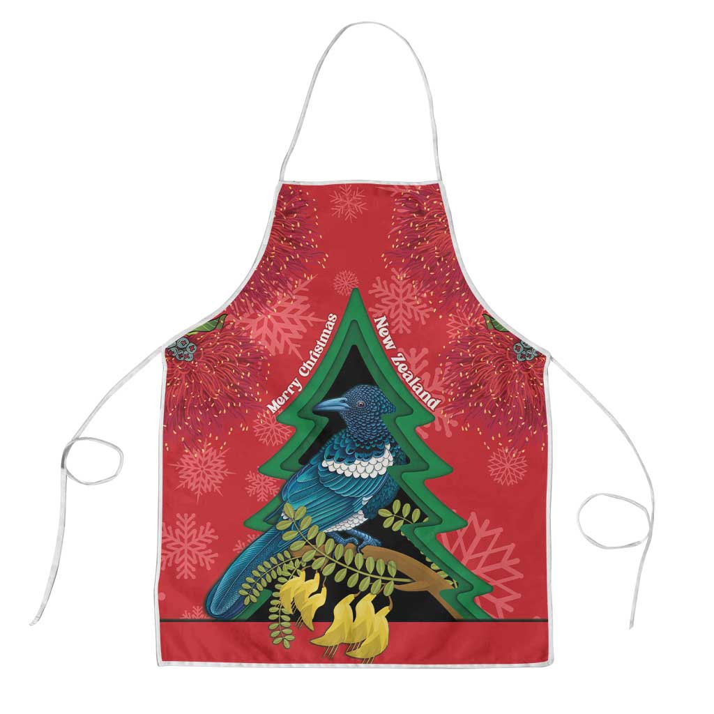 New Zealand Christmas In July Apron Kowhai Tui Bird With Pohutukawa - Red - Aussie Hoodie