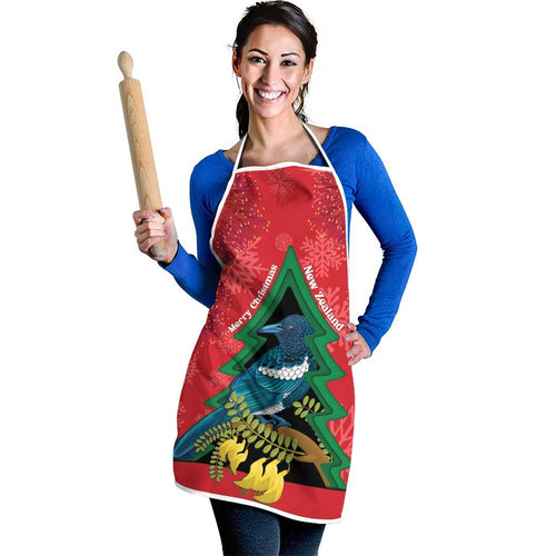 New Zealand Christmas In July Apron Kowhai Tui Bird With Pohutukawa - Red - Aussie Hoodie