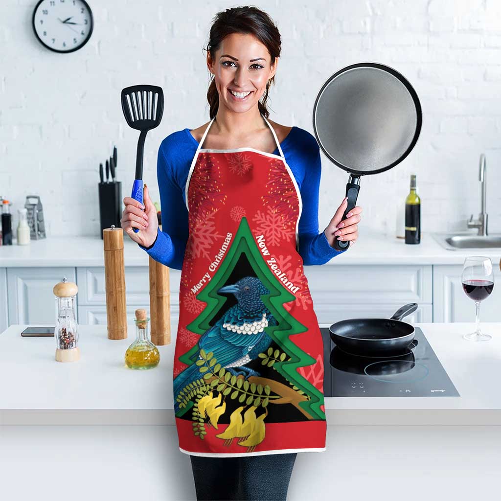 New Zealand Christmas In July Apron Kowhai Tui Bird With Pohutukawa - Red - Aussie Hoodie