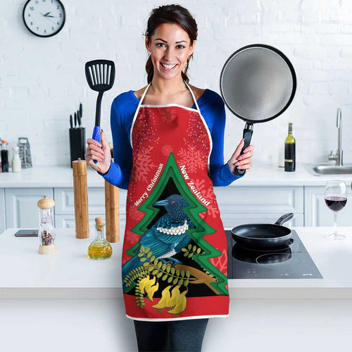 New Zealand Christmas In July Apron Kowhai Tui Bird With Pohutukawa - Red - Aussie Hoodie