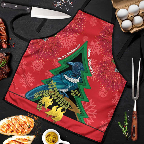 New Zealand Christmas In July Apron Kowhai Tui Bird With Pohutukawa - Red - Aussie Hoodie