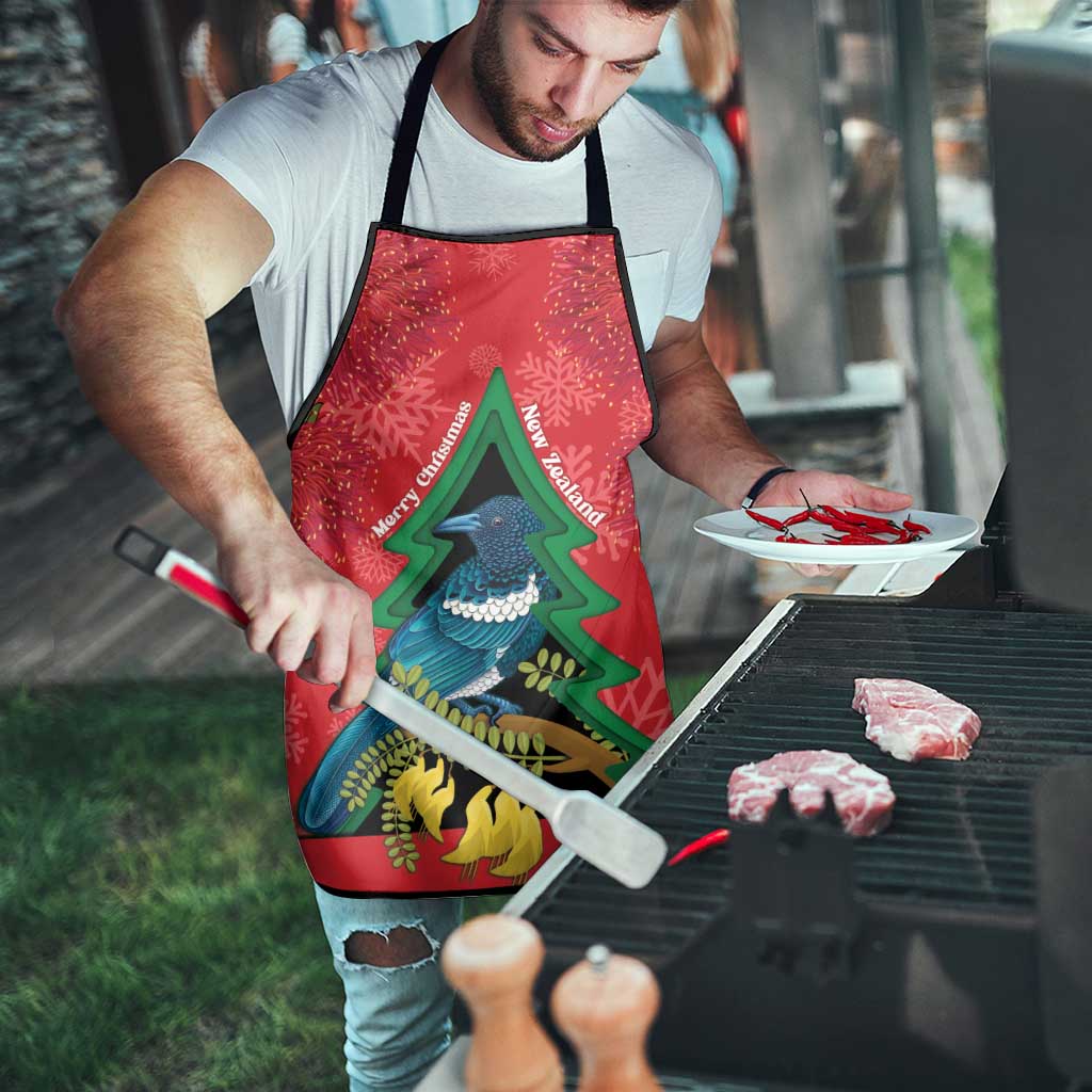 New Zealand Christmas In July Apron Kowhai Tui Bird With Pohutukawa - Red - Aussie Hoodie
