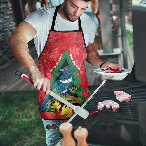 New Zealand Christmas In July Apron Kowhai Tui Bird With Pohutukawa - Red - Aussie Hoodie