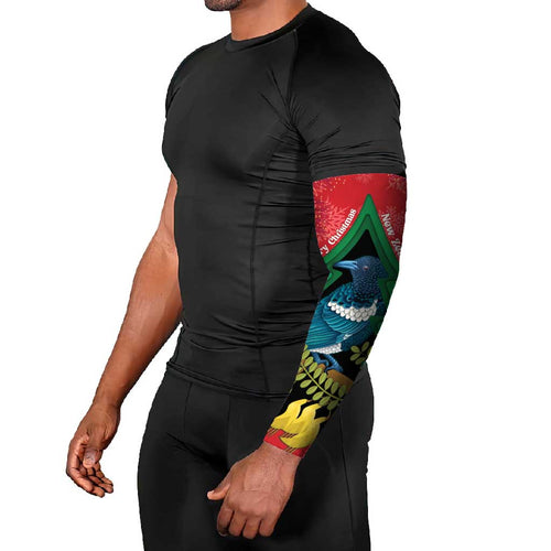 New Zealand Christmas In July Arm Sleeves Kowhai Tui Bird With Pohutukawa - Red - Aussie Hoodie