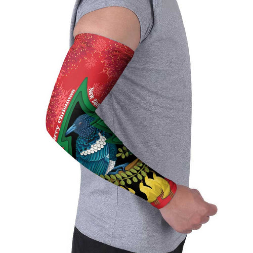New Zealand Christmas In July Arm Sleeves Kowhai Tui Bird With Pohutukawa - Red - Aussie Hoodie
