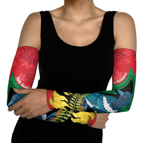 New Zealand Christmas In July Arm Sleeves Kowhai Tui Bird With Pohutukawa - Red - Aussie Hoodie