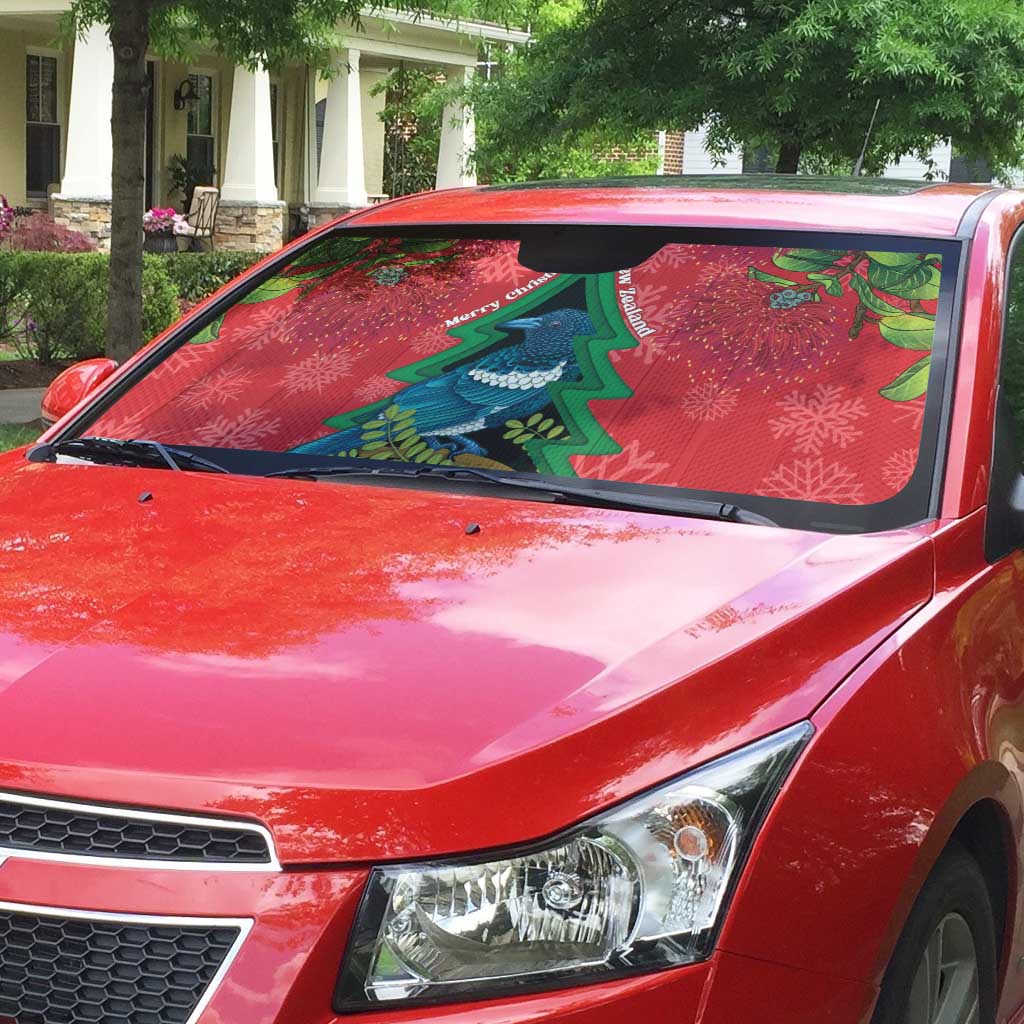 New Zealand Christmas In July Auto Sun Shade Kowhai Tui Bird With Pohutukawa - Red - Aussie Hoodie