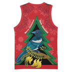 New Zealand Christmas In July Basketball Jersey Kowhai Tui Bird With Pohutukawa - Red - Aussie Hoodie
