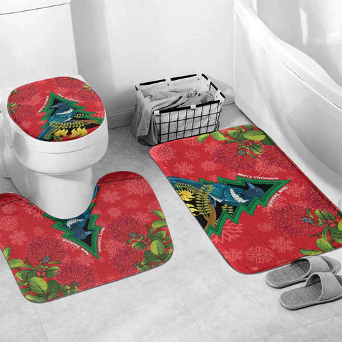 New Zealand Christmas In July Bathroom Set Kowhai Tui Bird With Pohutukawa - Red - Aussie Hoodie